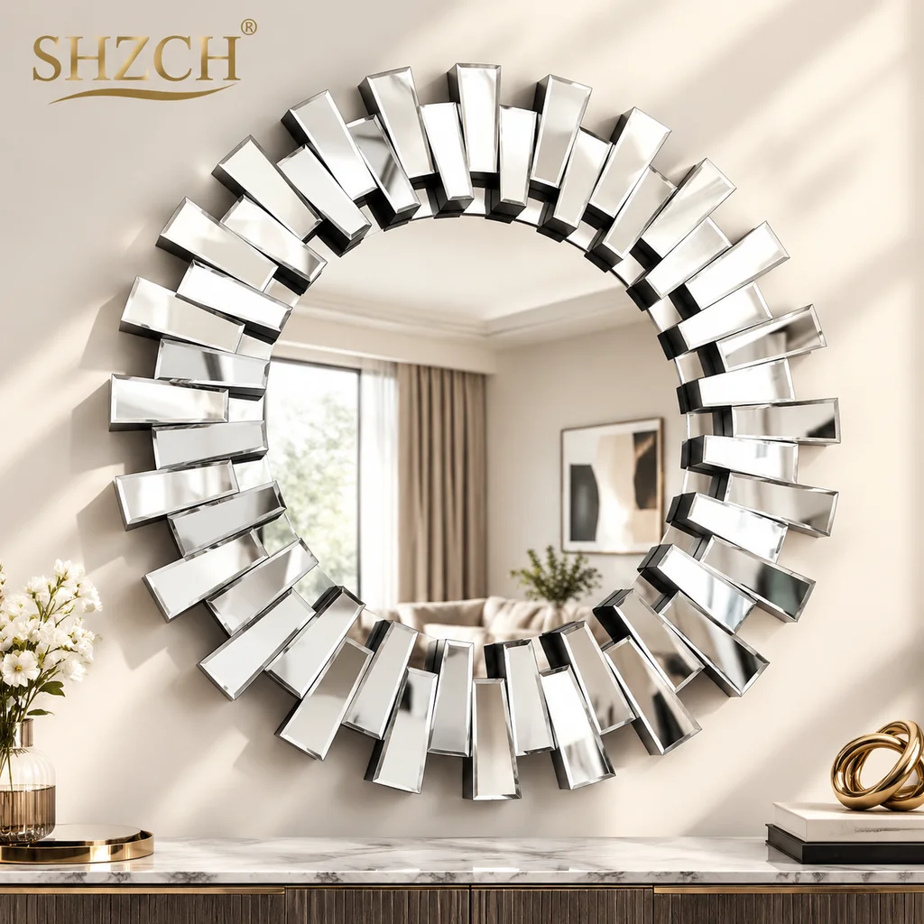 Retro Bathroom Mirror Porch Restaurant Sofa Background Wall Three-dimensional Wall-mounted Mirror Decorative Wall-mounted Mirro