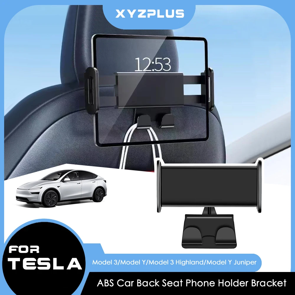 

For Tesla Model 3 Highland Model Y Juniper 2026 Back Seat Phone Holder 2 Hooks Car Auto Headrest Bracket Support For iPhone iPad