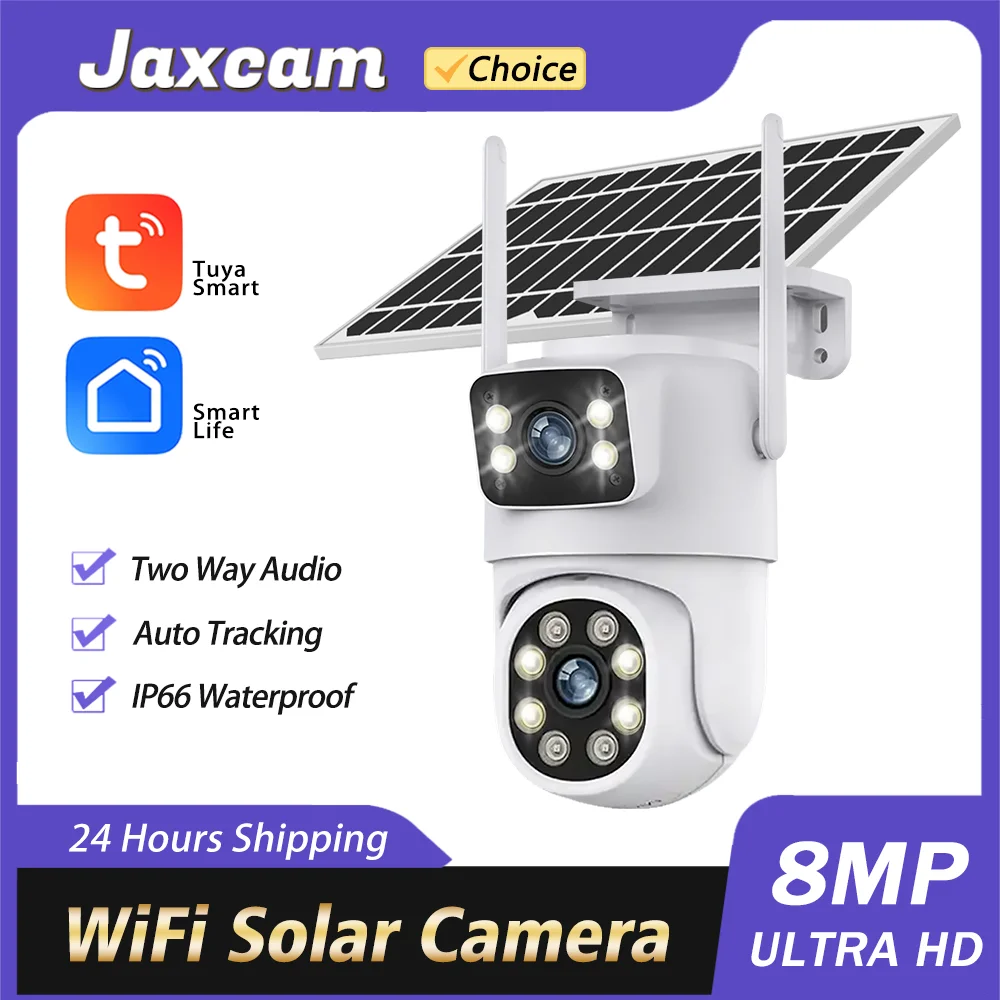 Tuya Smart 4K 8MP Solar Energy Two Way Audio Battery Wireless Outdoor Surveillance WiFi Security CCTV Color Light PTZ Camera