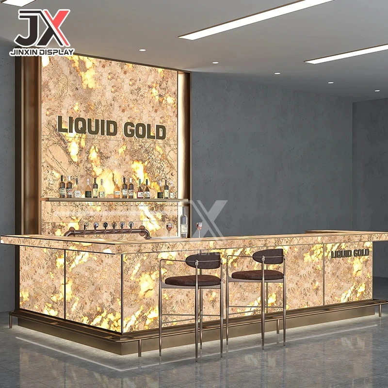 custom.Factory Customized LED Rectangular Shelves Display Cabinets High-end Club bar Coffee Restaurant Counter Retail Showroom S