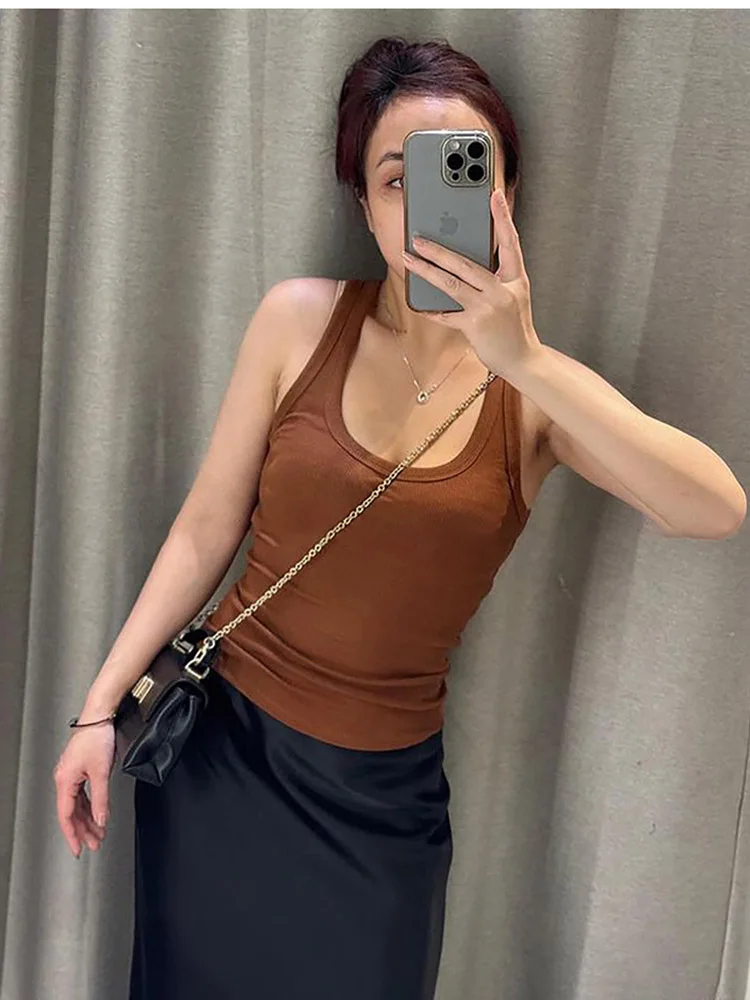 

Women's Slim Fit Ribbed Tank Top Solid Color Suspended Spicy Girl Style T-shirt Spring/Summer New Product 2025