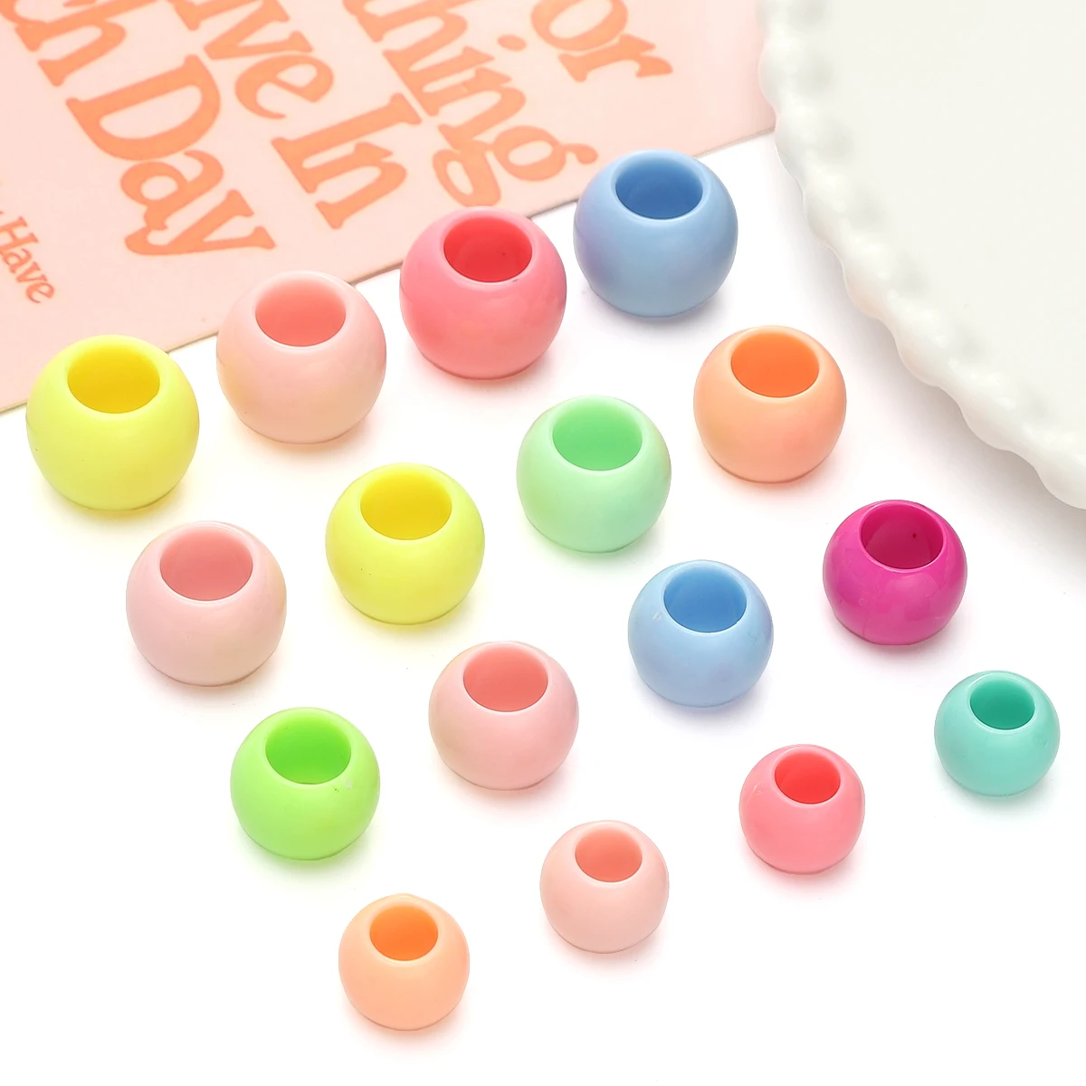 10-200pcs 6 10 12 14 16 18 20mm Big Hole Colorful Beads Round Acrylic Loose Spacer Beads For Jewelry Making Diy Bracelet Earring
