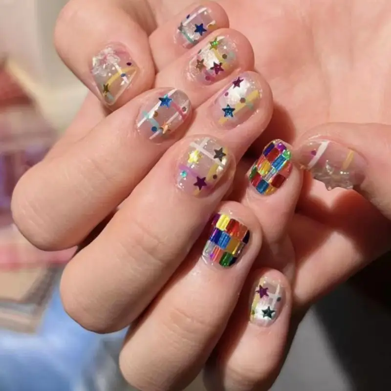 

【WHB】12 Grids Star Glitter Colorful Nail Flake Flash Mini Pentagram Nail Seqiuns Nail Charm Kawaii DIY Manicure Accessories