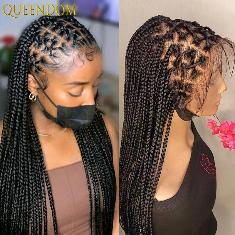 36 بوصة كامل الدانتيل شعر مستعار أمامي متقاطع جديلة شعر مستعار الاصطناعية آلهة صندوق شعر مستعار مضفر للنساء السود فو كورنو لوكس شعر مستعار