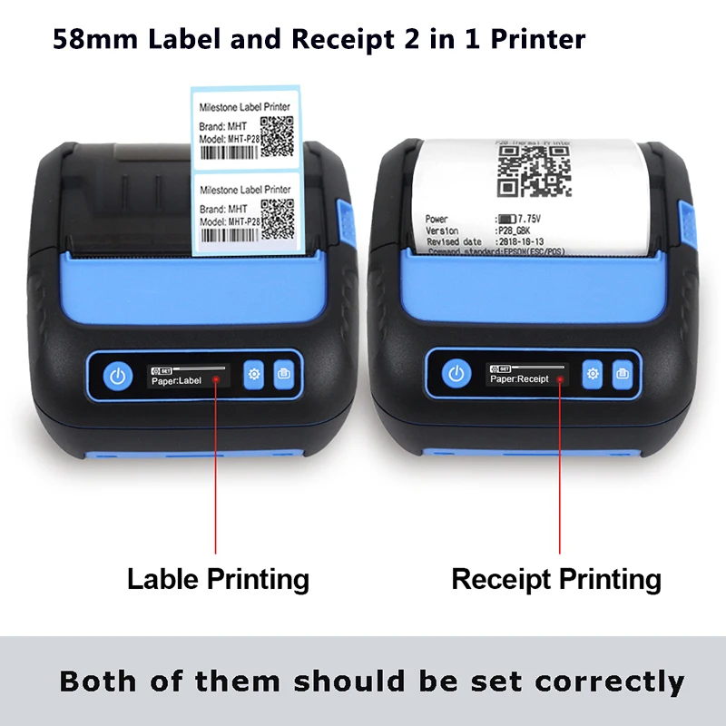 Label Receipt Thermal Printer 58mm 2 in 1 POS Printing Mini Mobile Portable Printer Bluetooth Label Maker POS Android IOS