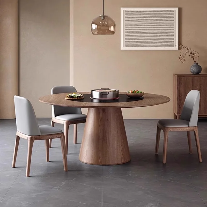 

Medieval solid wood round dining table with inlaid turntable large apartment ten people round table ash wood