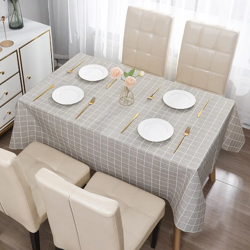 Solid Plaid Tablecloth Waterproof Oil Resistant Dining Table Cover Light Luxury Style Desk Table Mat for Home