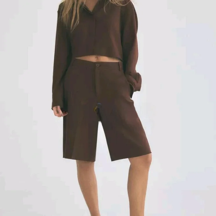 Autumn and Winter New Women Set Draping Short Shirt 86342 High Waist Draping Casual Shorts 6929508