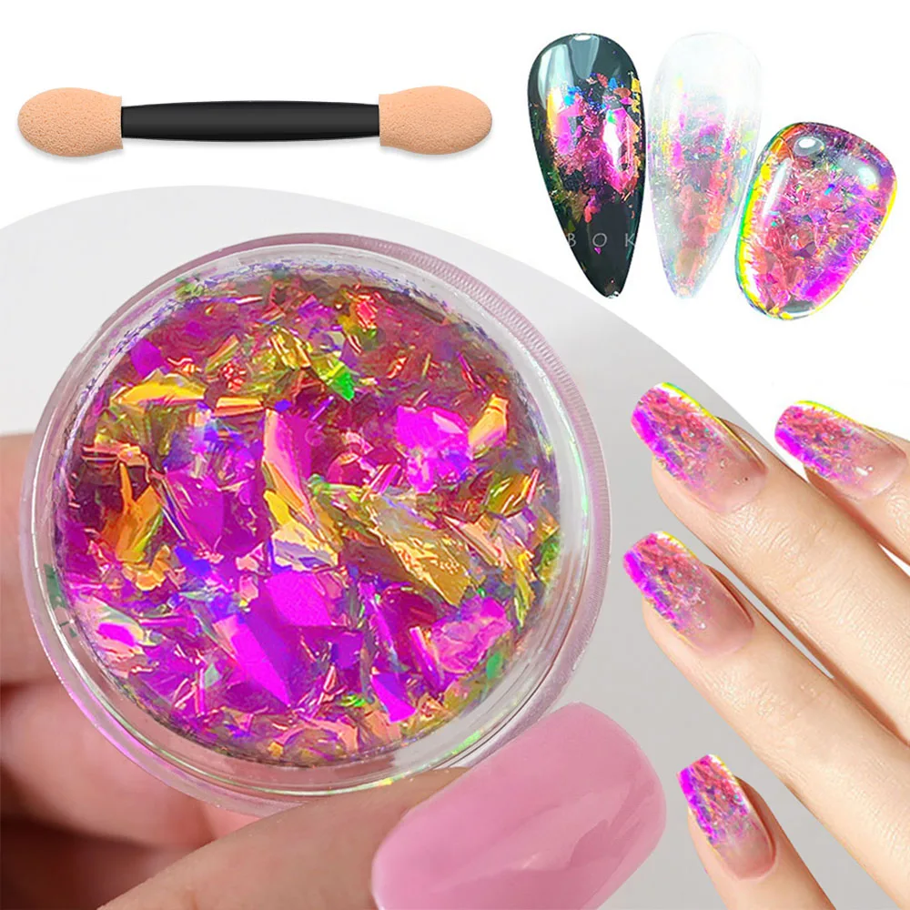 1Jar/0.5g Pink Upscale Optics Chameleon Nail Opal Flakes Ultra-Thin Aurora Cloud Brocade Nail Sequins Neon Mermaid Nail Decor FT