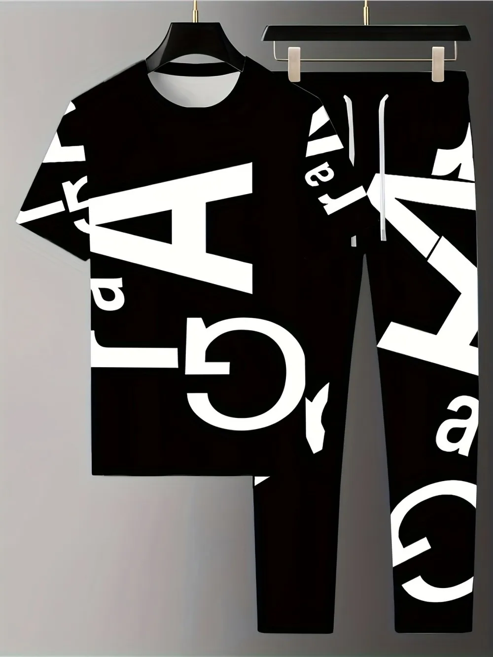 جديد الرجال الصيف شخصية رسالة مطبوعة مريحة للتنفس جولة الرقبة تي شيرت السراويل مجموعة ملابس عصرية في الهواء الطلق #3