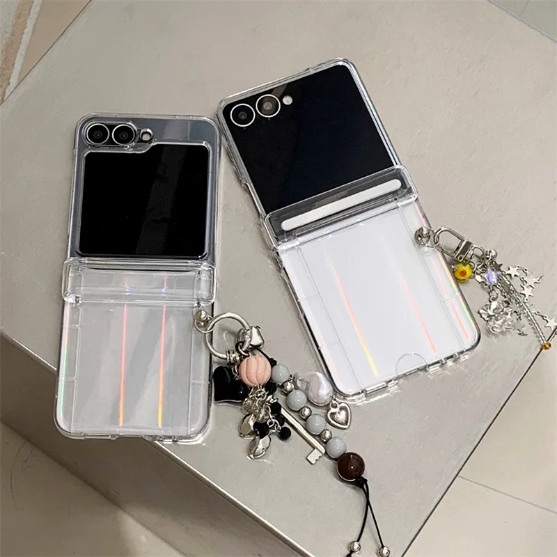 Creative Stickers Bear Pendant for Samsung Galaxy Z Flip 7 6 5 4 Protective Back Cover for ZFlip5 ZFlip6 ZFlip7 Case Shell