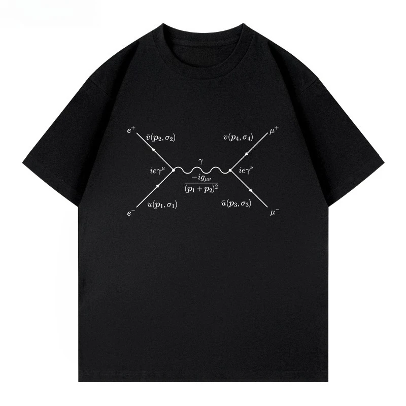 تي شيرت Feynman Diagram Quantum Mechanics Science and Engineering Schroddinger من القطن الخالص بأكمام قصيرة للرجال كاجوال فضفاض #1