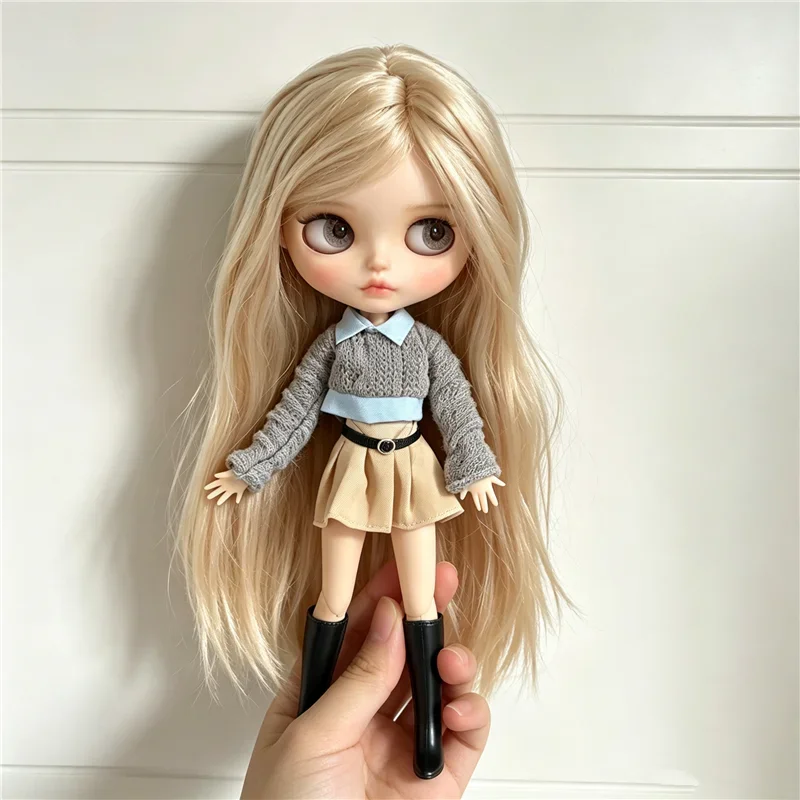 For Blythe Doll Outfit Clothes Luxury Checkered Coat Dress Set Sweet Princess Bowknot Skirt Clothing For Barbies OB24 Small 1/6