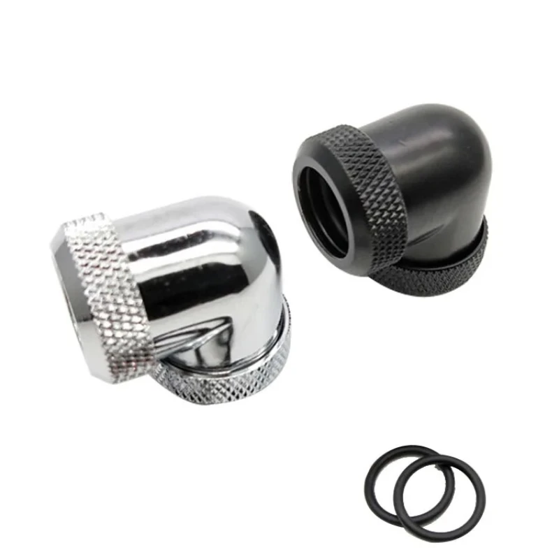 90 Degree Hand Twist Elbow Fitting for 10mm ID 14mm OD PETG Rigid Tubing PC Water Cooling System Connector Adapter Black Silver