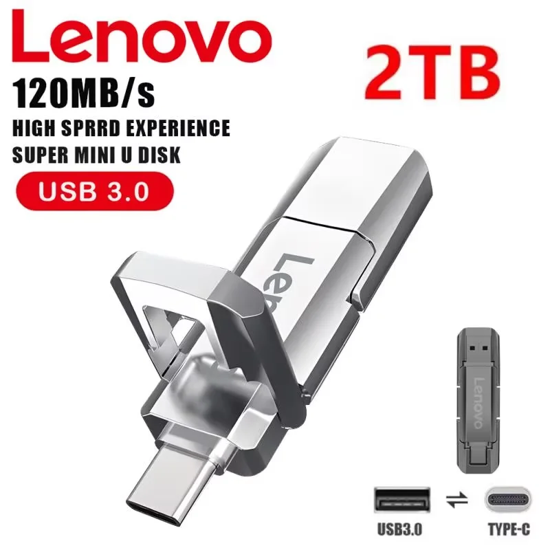 Lenovo Metal 2TB USB Disk Flash Drive USB3.0 High Speed File Transfer 16TB 8TB Ultra-large Capacity Waterproof Memoria USB Stick