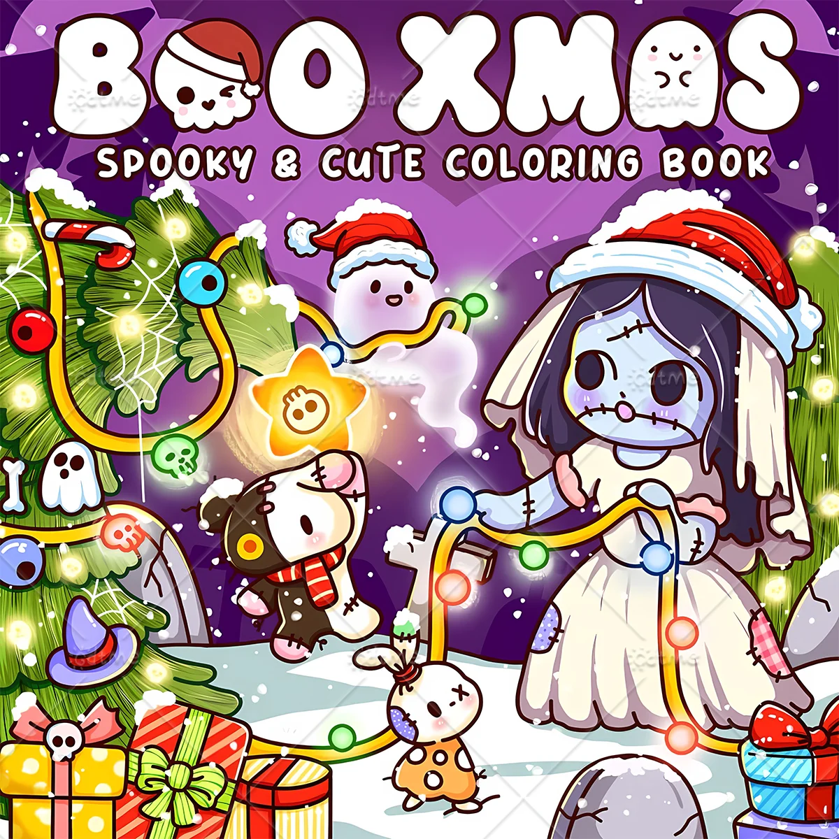 Spooky Cute Boo Xmas Coloring Book for Adults Creepy Goth Holiday Doodles Large Print Stress Relax Art Drawing Christmas Present
