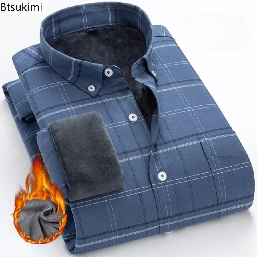 2024 New 100% Cotton Warm Shirts Men Oxford Simple Shirts Daily Casual Business Wear Tops Long Sleeve Fleece Solid Shirt for Men