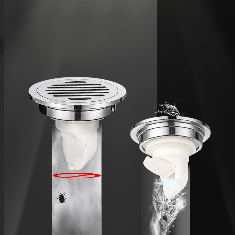 Circular chrome brass shower floor drain, old-fashioned 10X10cm floor drain, renovated bathroom deodorizing floor drain,