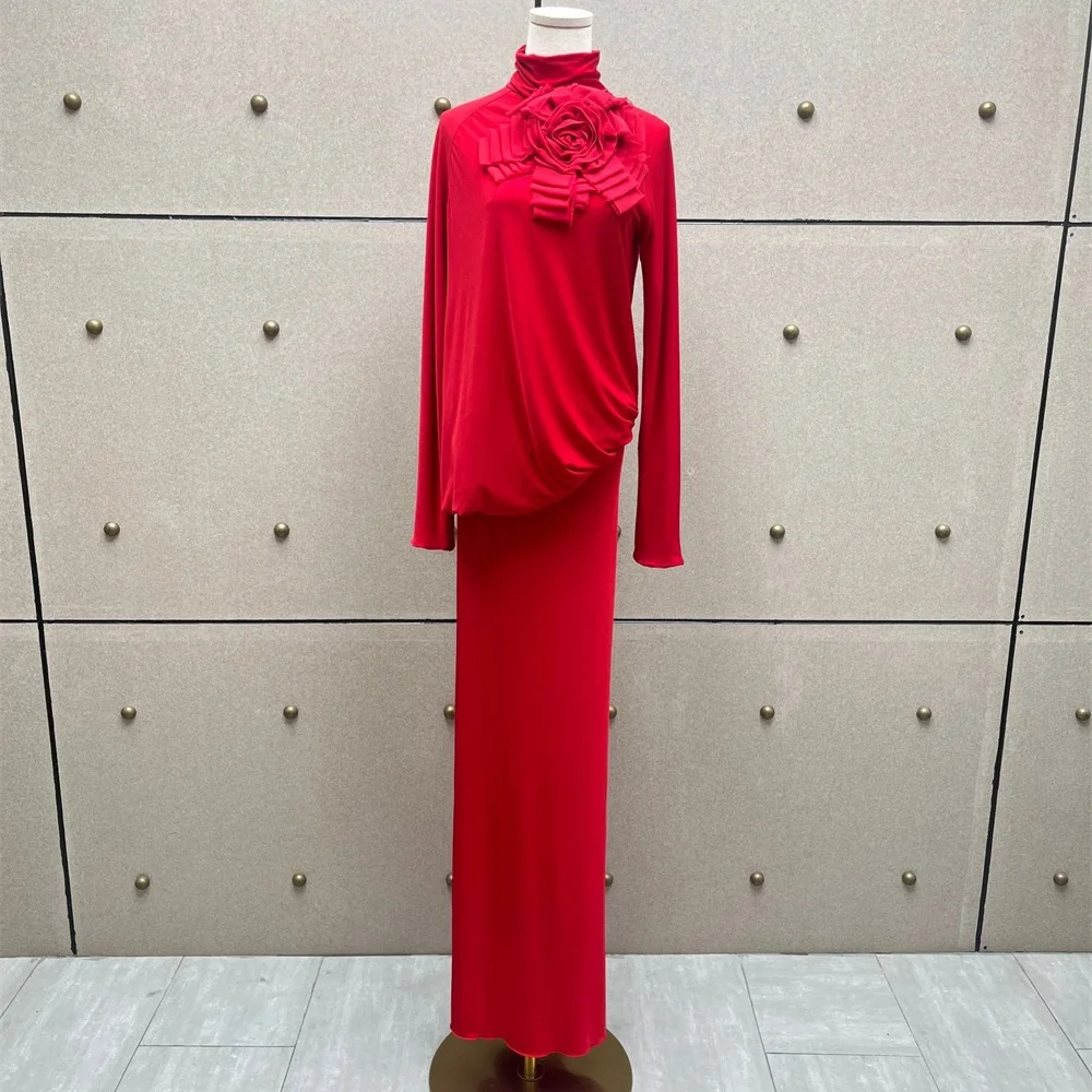 

Летнее женское элегантное длинное платье 2026 года с аппликациями, эластичным лифом, высоким воротом, в стиле Y2K, новое модное облегающее платье для вечеринок