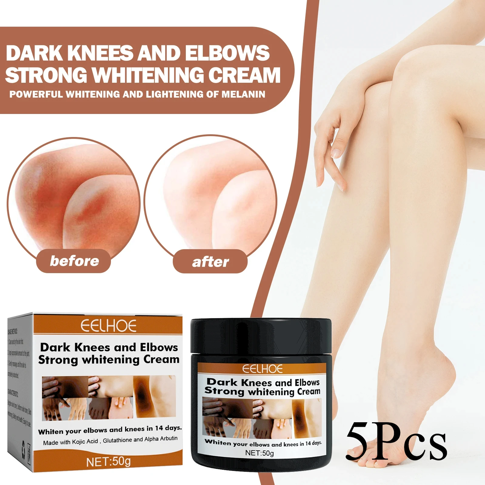 5Pcs Kojic Acid Whitening Cream Diminish Melanin In Joints Knees Hands Improve Dullness Moisturize & Brighten Body Care Products