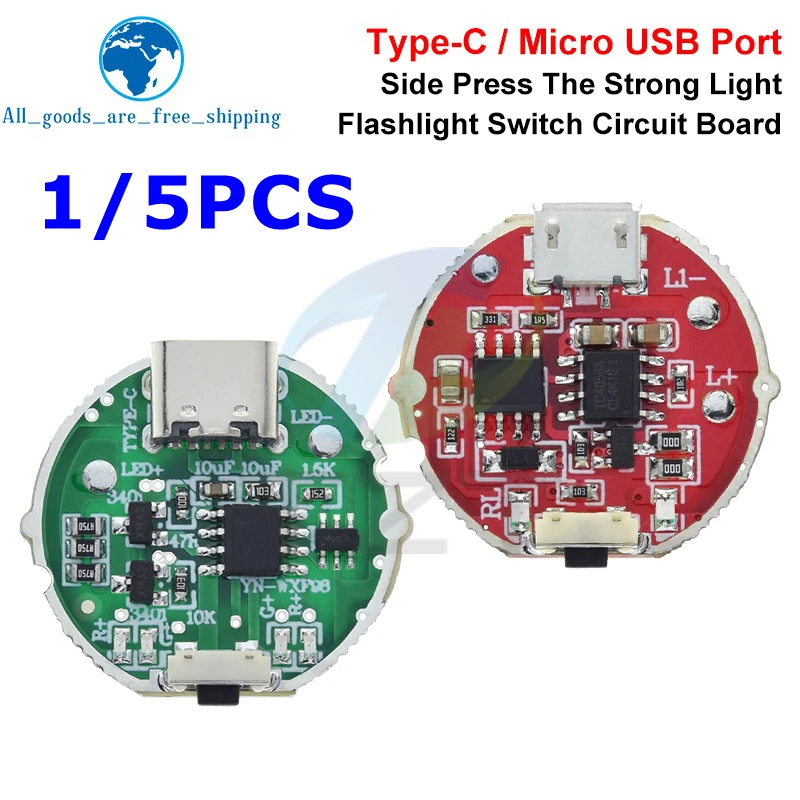 

Micro USB / TYPE-C USB Side Press Strong Light Torch Driver Board Three-Speed Control Switch Circuit Board Accessories 10w Watt