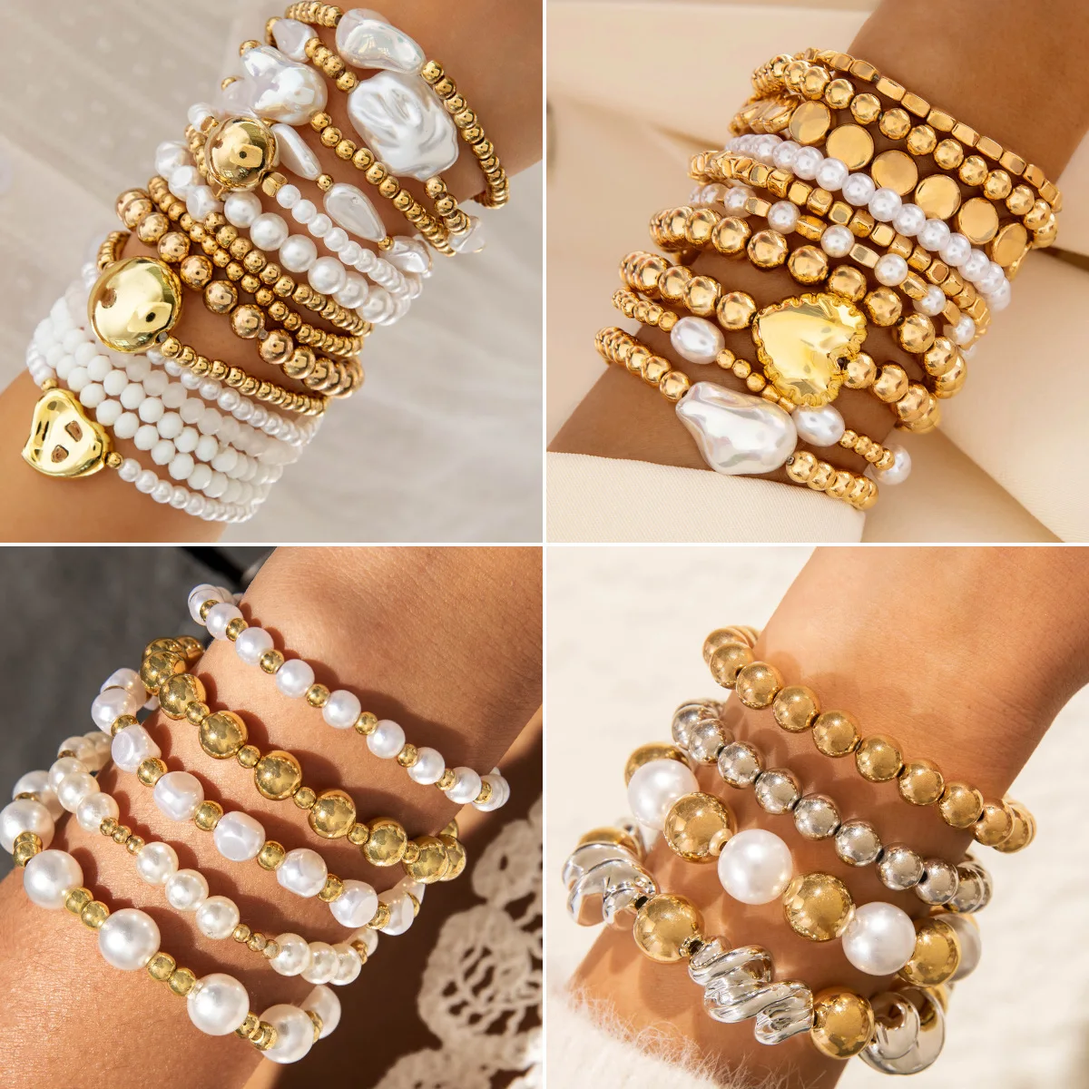 Fashion love imitation multi-layer pearl bracelet set temperament high-end beaded ins style