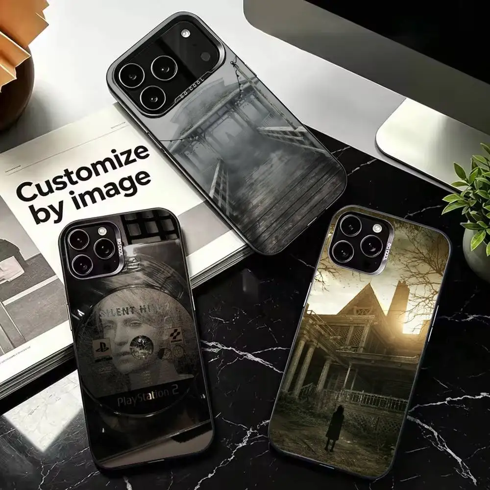 S‑Silent Hill Horror‑r Shockproof Silver Protective Phone Cover, Suitable for iPhone 11,12,13,14,15,16,17,Plus,Pro,Mini,Max