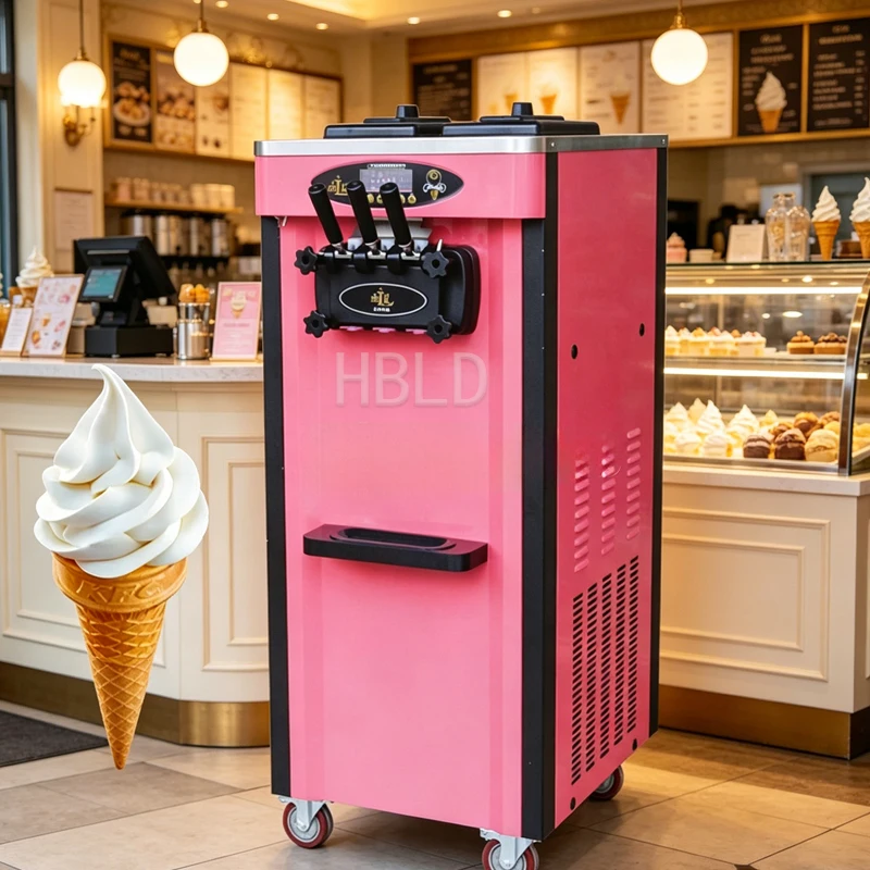 Commercial Multifunctional Soft Ice Cream Machine for Sale with Three Flavor Options Stainless Steel Cone Dispensing