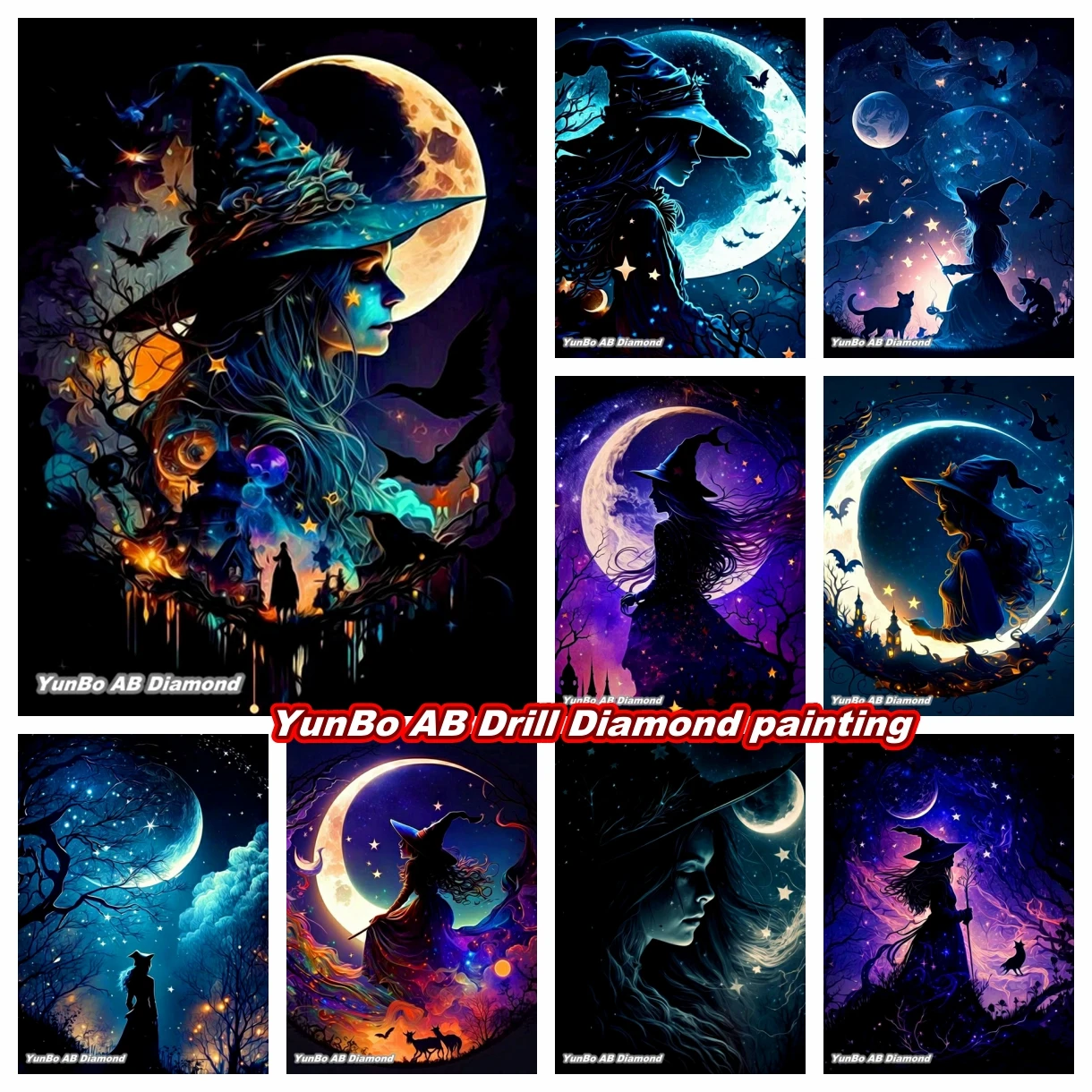 

Halloween Fantasy Witch DIY AB Drill Diamond Painting Embroidery Moonlit Night Cross Stitch Kit Mosaic Art Craft Room Decor Gift