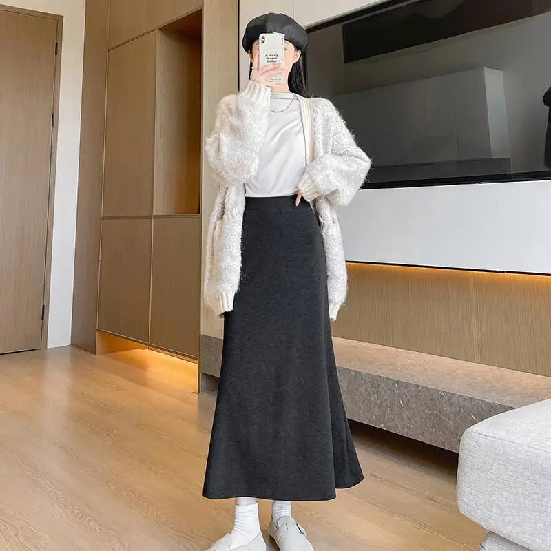 

Юбка-миди женская осень-зима новая вязаная облегающая юбка высокого класса нежная элегантная облегающая черная юбка-русалка милая каваи