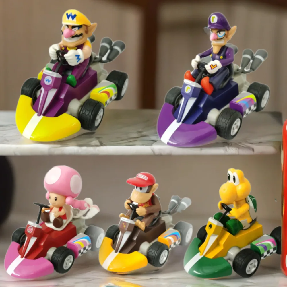 Very Cute13CM Mario Pull Back Car Mario Bowser Peach Bros Yoshi Luigi princess Doll Pull Back Car with box Birthday Gifts