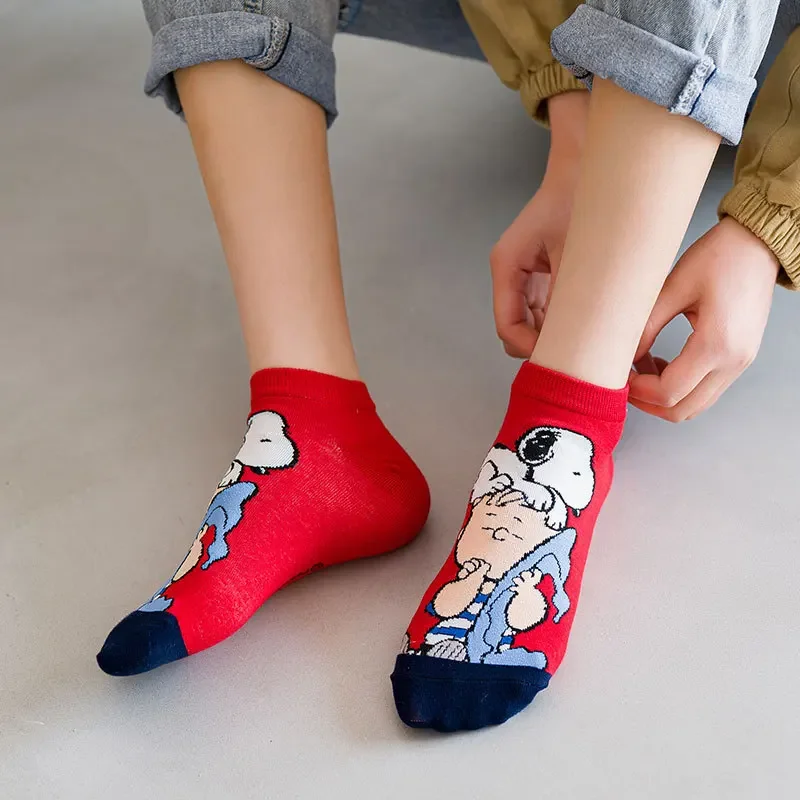 Anime Snoopy Cotton Socks Women Retro Polyester Low Tube Girl Cartoon Socks Breathable Japanese Style Casual Cotton Short Sock