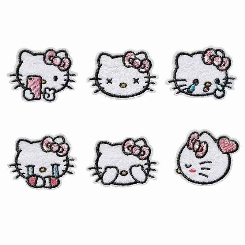 

Kawaii Sanrio Cartoon Hello Kitty KT Cat Patch Embroidery Label Anime Accessories Children Clothing Fix Self -adhesive Stickers