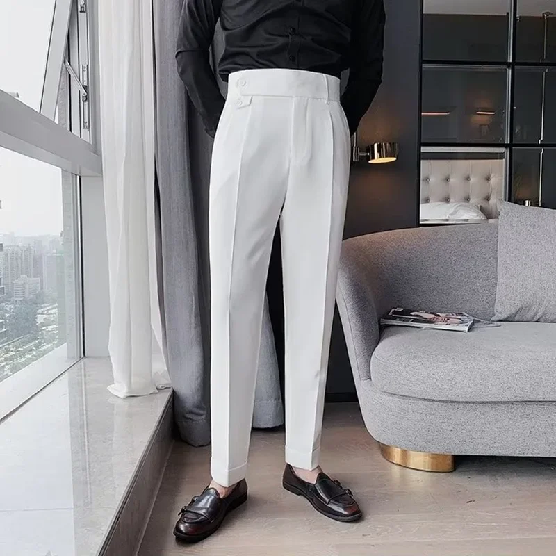 Italian Naples Pants Men High Waist Straight Elegant Social Suit Trousers Korean Fashion Business Casual Pants Men\'s Clothing