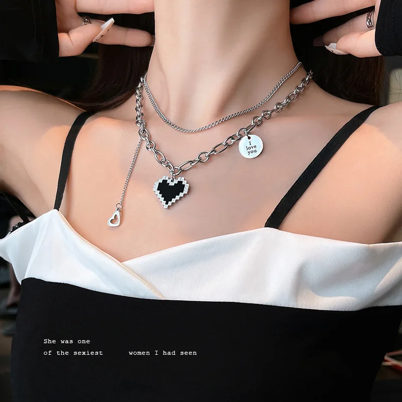New Senior Korean Fashion Women Pendant Necklaces Fine Double Link Chain Metal Heart Party Punk Necklace Jewelry Gift