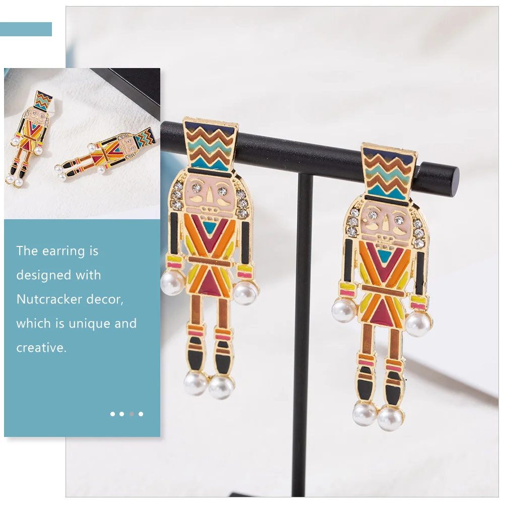 

1Pair Nutcracker Earrings Metal Decorative Cartoon Design Party Festival Dangle Earrings for Women Xmas Gift Jewelry