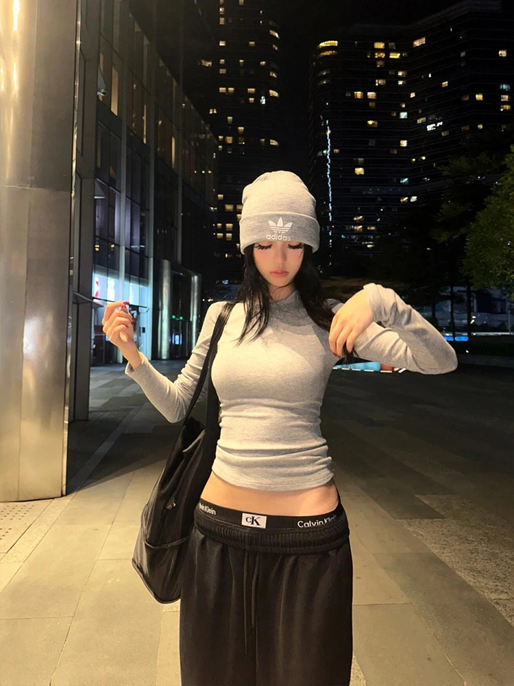 

Женская футболка в стиле ретро American Hot Girl Long Sve Basic Slim Fit, внутренняя одежда Base irt, облегающий топ на осень-зиму