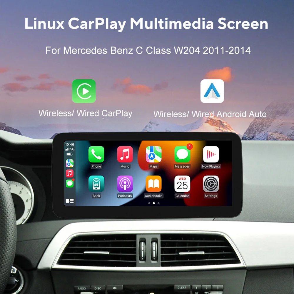 

Автомобильная магнитола Linux Carplay для Mercedes Benz C Class W204 2011-2014, сенсорный экран 10,25 дюйма, Android, автомобильное головное устройство, мультимедийный плеер