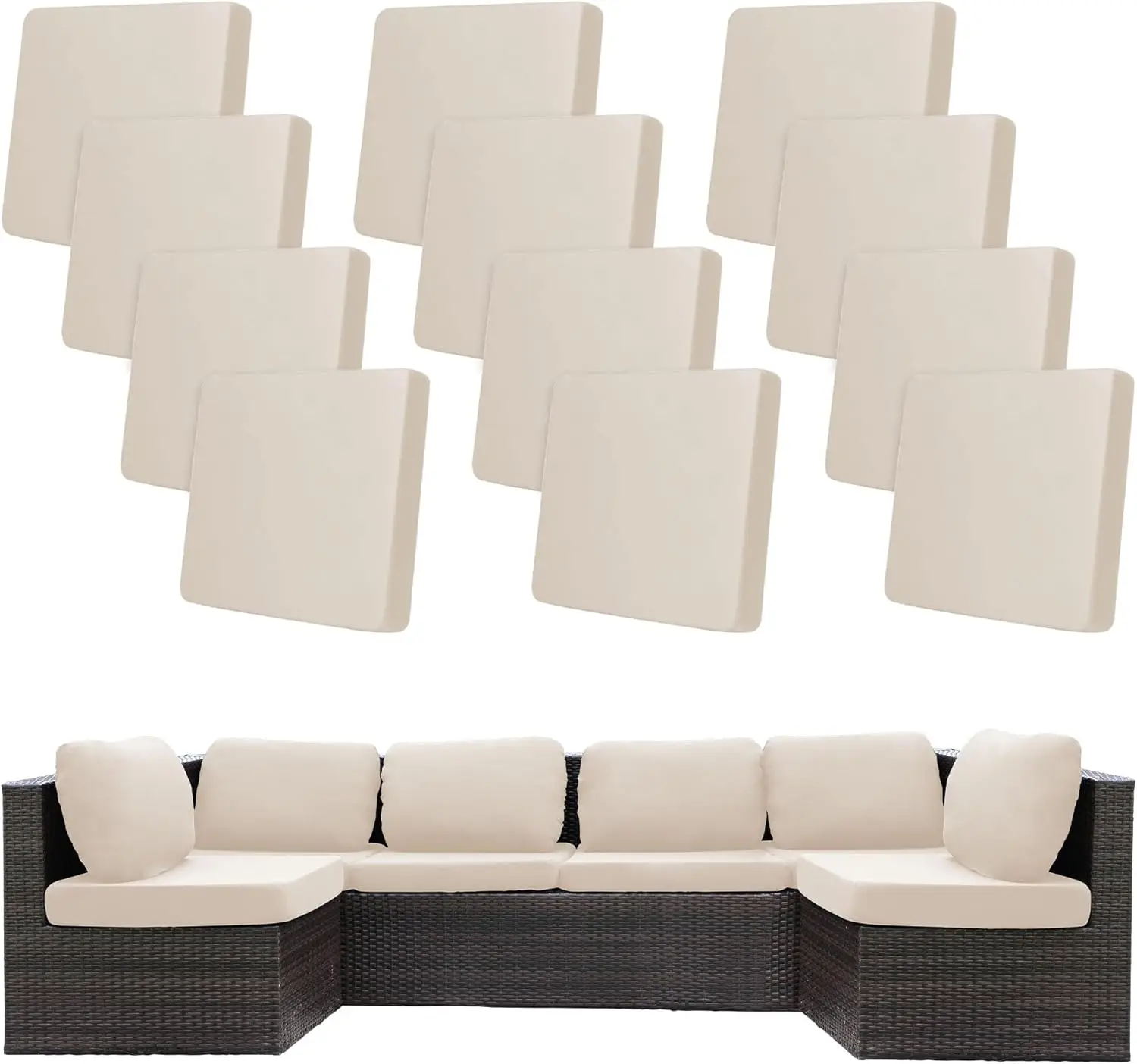 

12 шт. моющихся бежевых чехлов для садовых подушек, сменные чехлы для уличных диванов