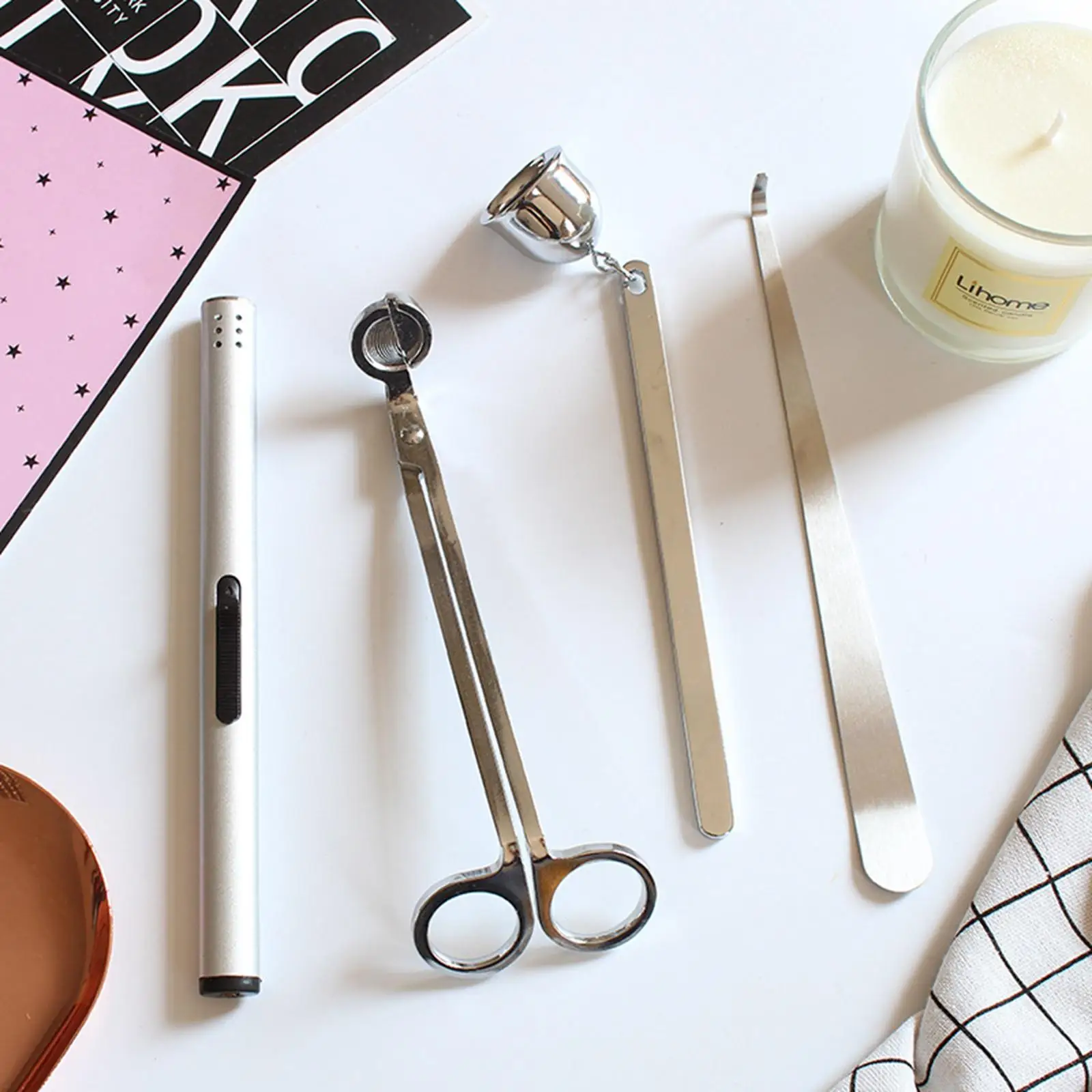Candle Care Set Stainless Steel Snuffer Wick Trimmer Dipper for Wedding Party Thanksgiving Decorative Gift