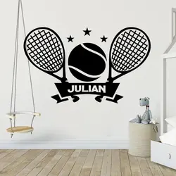 Tennis Club Logo Wall Stickers Custom Name Tennis Sports Racket Decals Reomvable Vinyl Interior Bedroom Decor Murals DW21891
