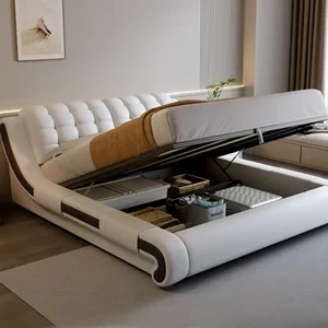 Nordic Moderna yatak, karyola iskeleti, beyaz, bir prenses, deri kralı, lüks, güzel, hafif, mimari, Villa, Yatak, odada mobilya Lüks yatak takımları için en iyi 10 satış-5 numara