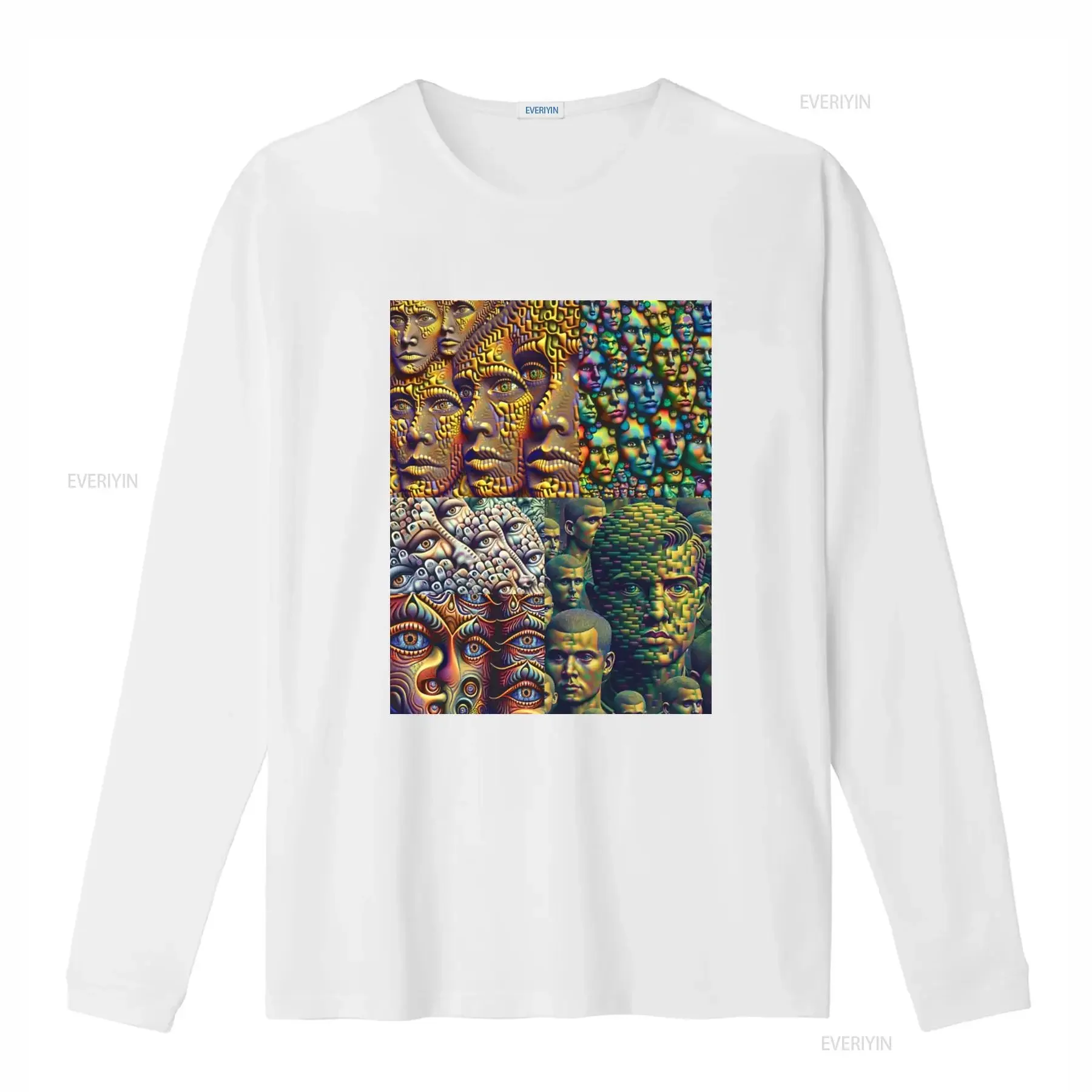Anti Facial Recognition T Shirt Unique Artistic Design with Multiple Faces for Men and Women vintage Washed Stretched - view 4