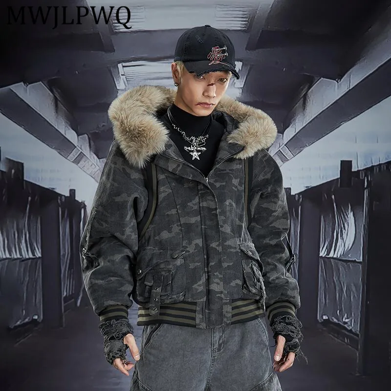 

Мужская уличная куртка-жилет MWJLPWQ с отстегивающимися рукавами, двусторонняя, камуфляжная, с меховым капюшоном, на молнии, утепленная, короткая, хлопковая, модель 13004