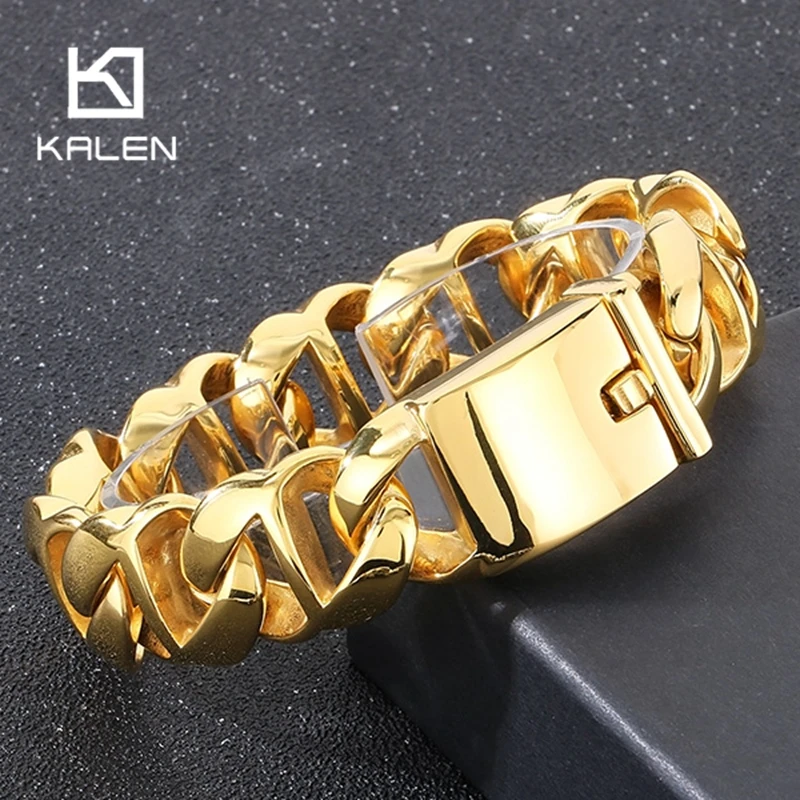 

High Quality 316L Stainless Steel Gold Color Bracelet for Men Hip Hop Shiny/Polished 8 Charm Link Chain Bracelet Trendy Jewelry