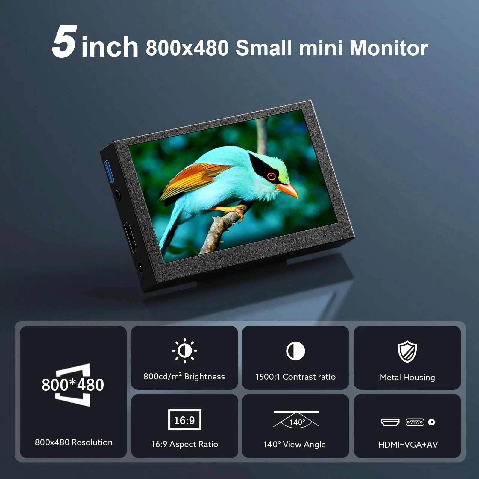 Miktver 5 Inch IPS LCD Monitor 800x480 Metal Housing Camera Video Monitor with HDMI/AV/VGA Inputs Support DSLR Camera/DVD/DVR