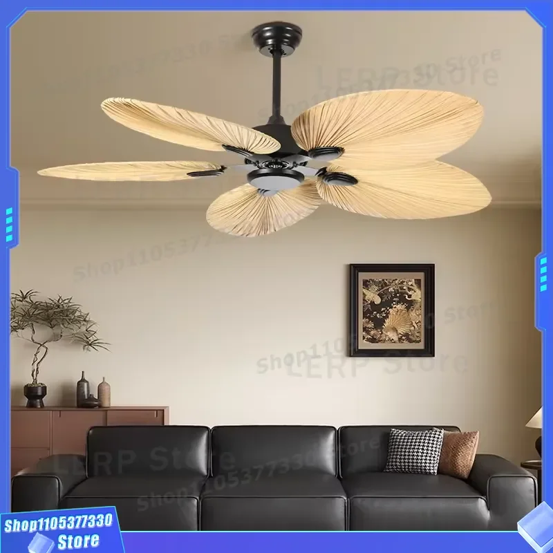 Hot 52-Inch Natural Rattan Ceiling Fan with Antique DC Motor Remote Control Customized Design for Living Room