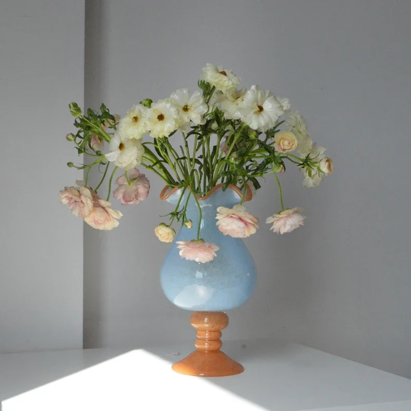 

For French Retro High Footed Lily of The Valley Wind Lamp Vase Antique Glass High End Flower Arrangement Ornament