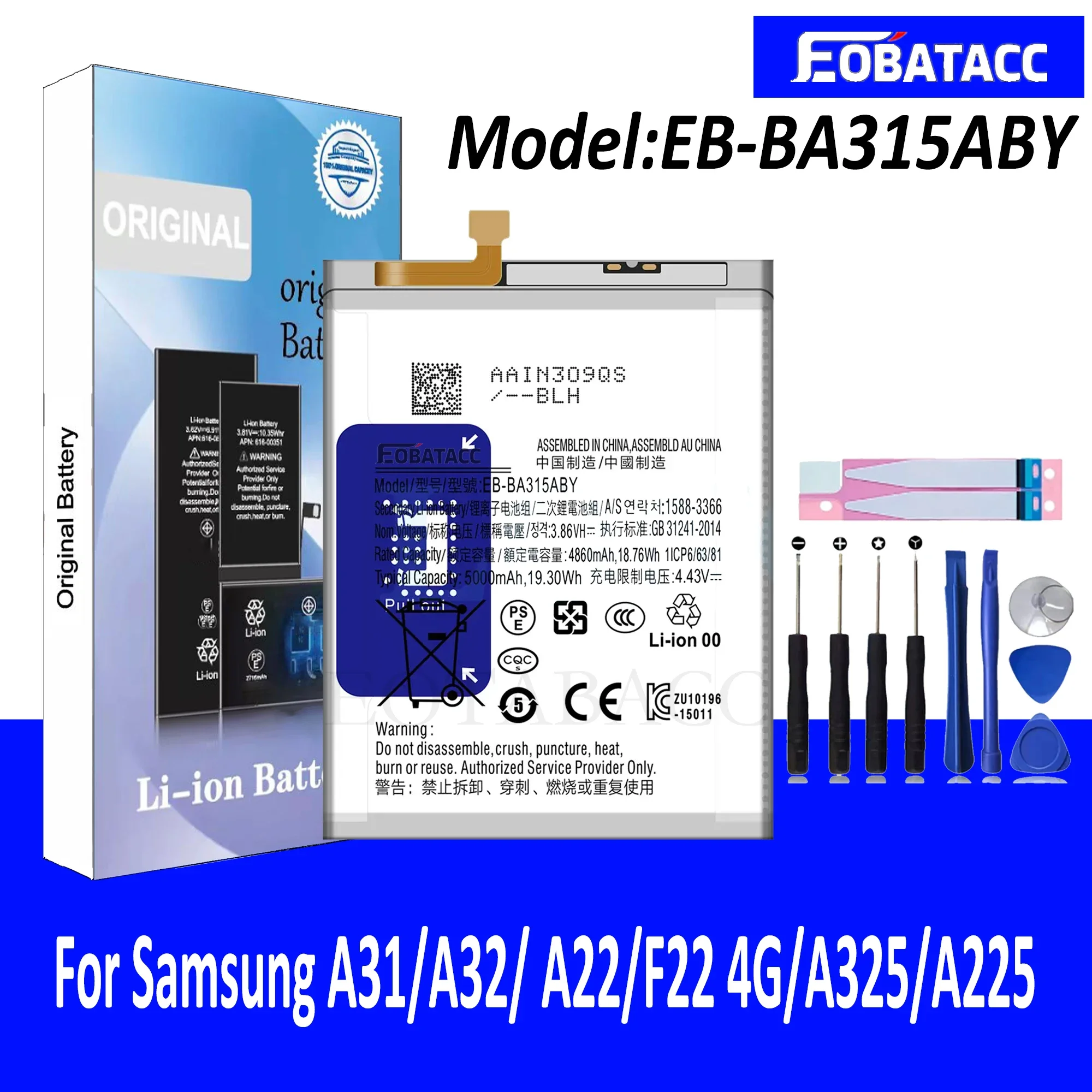 

EOATABACC Brand New EB-BA315ABY Replacement Battery For Samsung Galaxy A31/A32/ A22/F22 4G/A325/A225 Batteries Tools