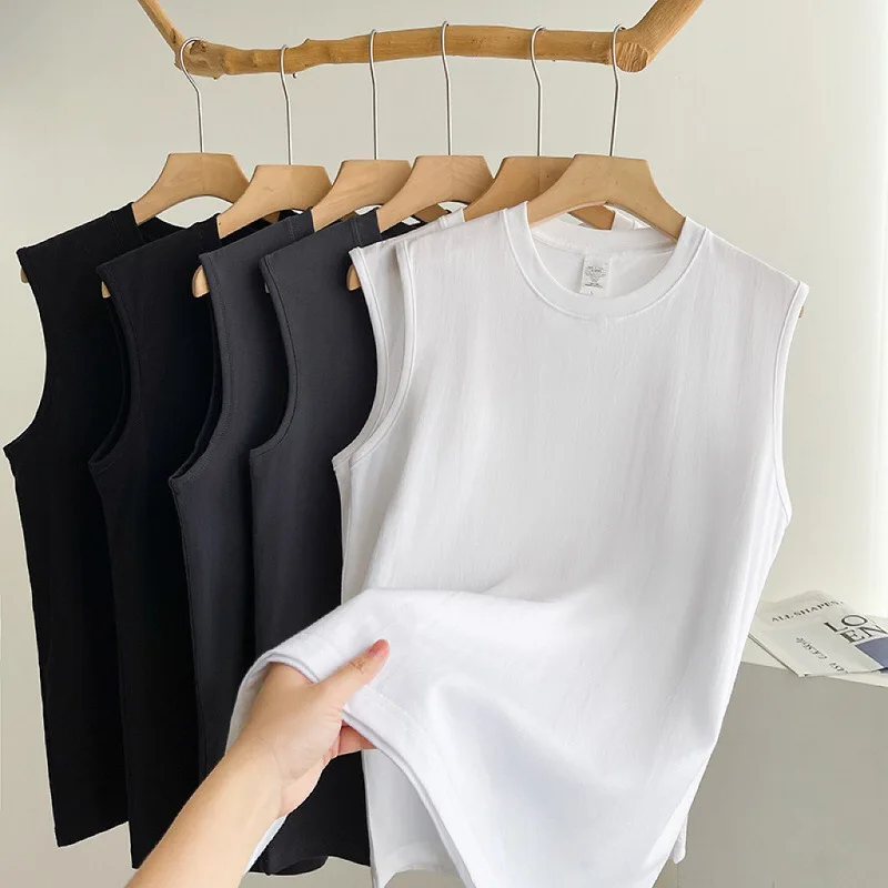 Summer Men's Sleeveless T Shirt New Fashion Summer Basic 100% Cotton Men Women Boyfriend Tank Tops Black White Gray